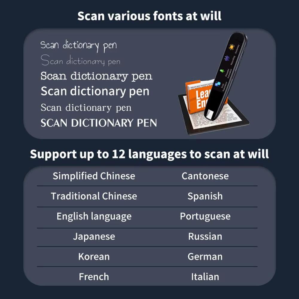 Offline Translation Pen for Teacher Student Dictionary English Intelligent Scanning Point Reading 123 Languages Translator Pen